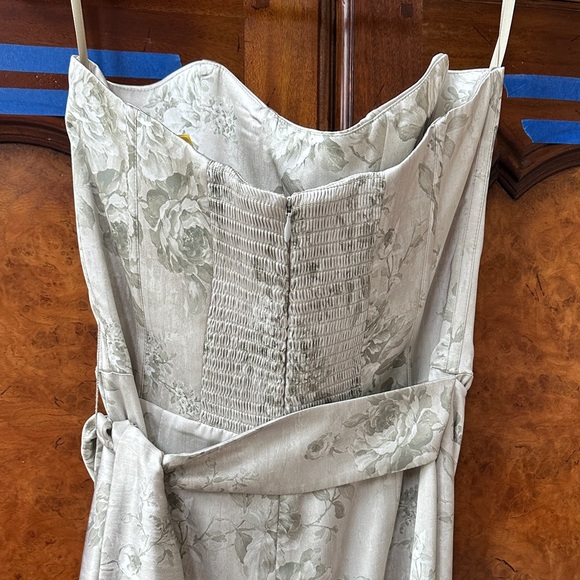 V. Chapman June Printed Corset Front Slit Satin Gowm - Picture 11 of 15